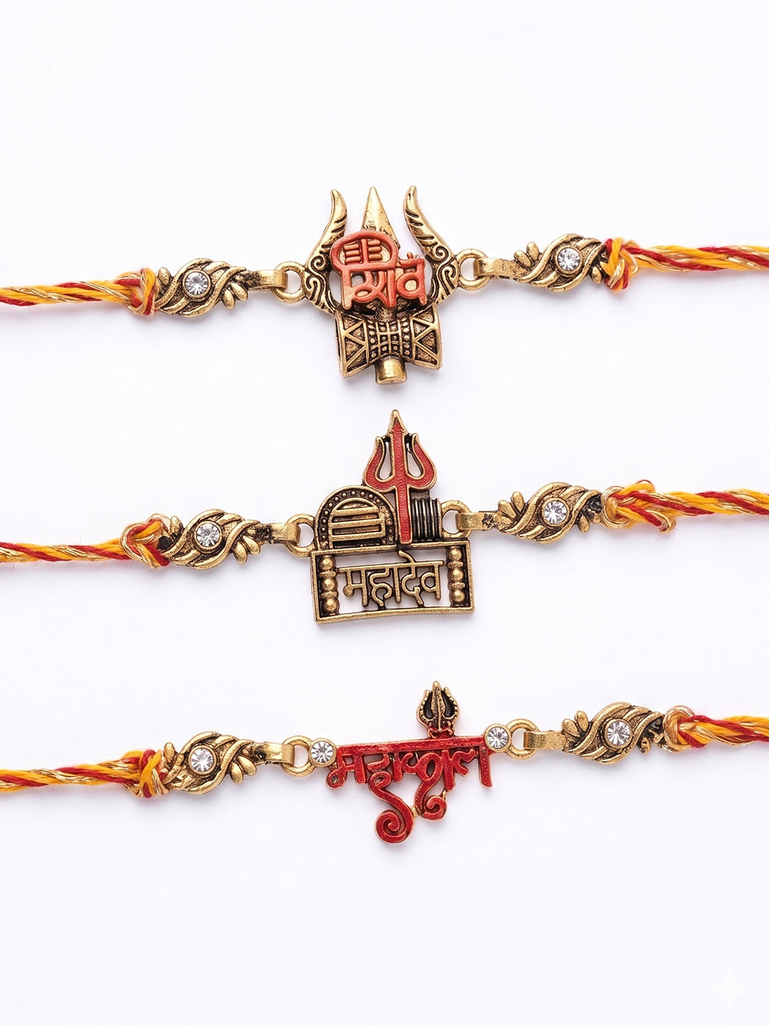 NVR Set of 3 Multicolor Mahadev Divine Thread Rakhi with Roli Chawal Chandan Mishri