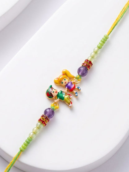 NVR Kids Multicolor Artificial Beads Thread Rakhi with Roli Chawal Chandan Chandan Mishri
