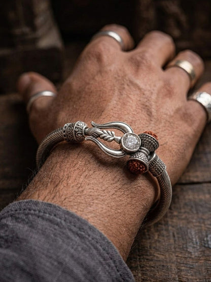 NVR Silver Plated Trishool Design Rudraksh Rakhi Bracelet with Roli Chawal Chandan Mishri