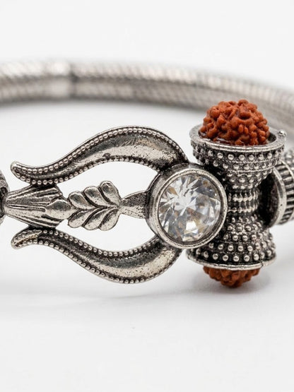 NVR Silver Plated Trishool Design Rudraksh Rakhi Bracelet with Roli Chawal Chandan Mishri