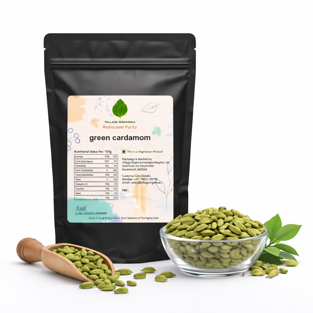 Village-Organica Green Cardamom (Elaichi) Whole  Handpicked