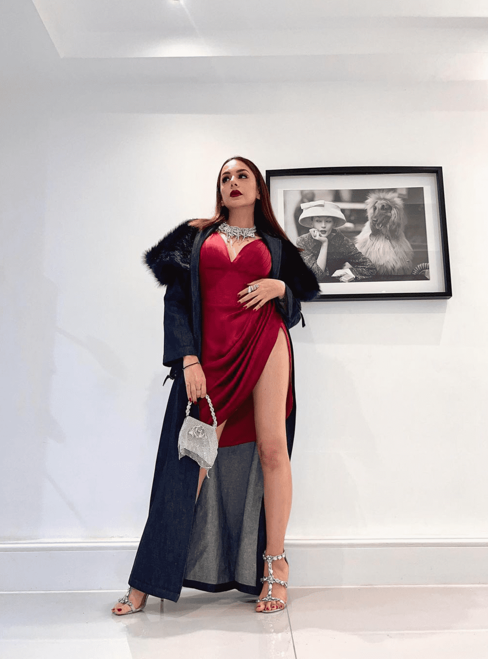 Nitibha Kaul Wearing Crystal Furbie Handbag