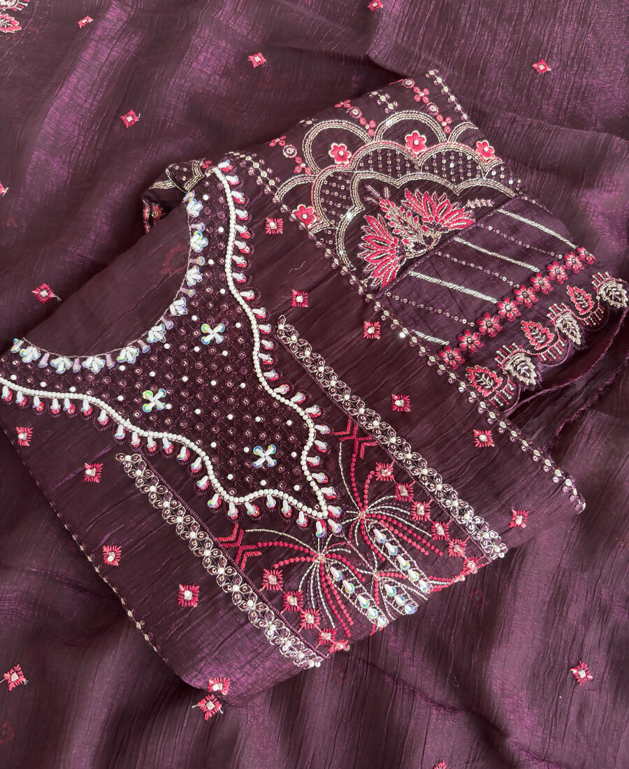 KC Purple Pakistani Crunchy Silk Heavy Salwar Kameez For Women