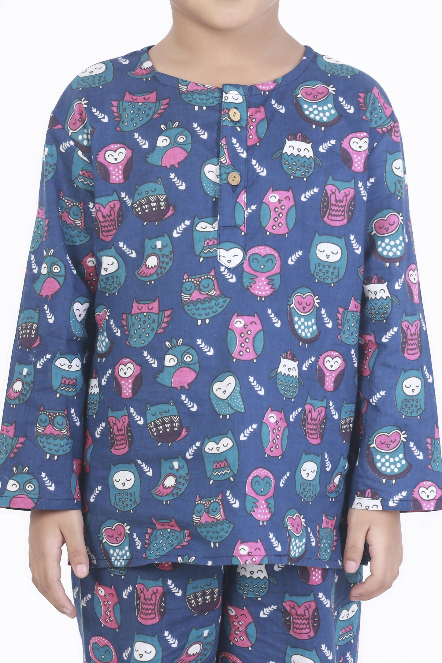 Breathables Kids Cotton Owl Print Co-Ord Night Suit  Navy Blue
