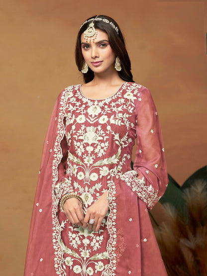 Anaita Peach Embroidered Soft Organza Salwar Suit