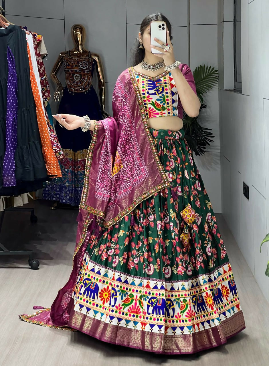 Yash Enterprise Green Silk Embroidery Semi Stitched Navratri Chaniya Choli