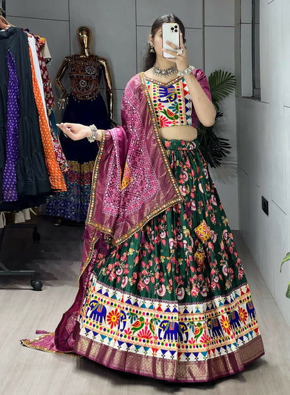 Yash Enterprise Green Silk Embroidery Semi Stitched Navratri Chaniya Choli