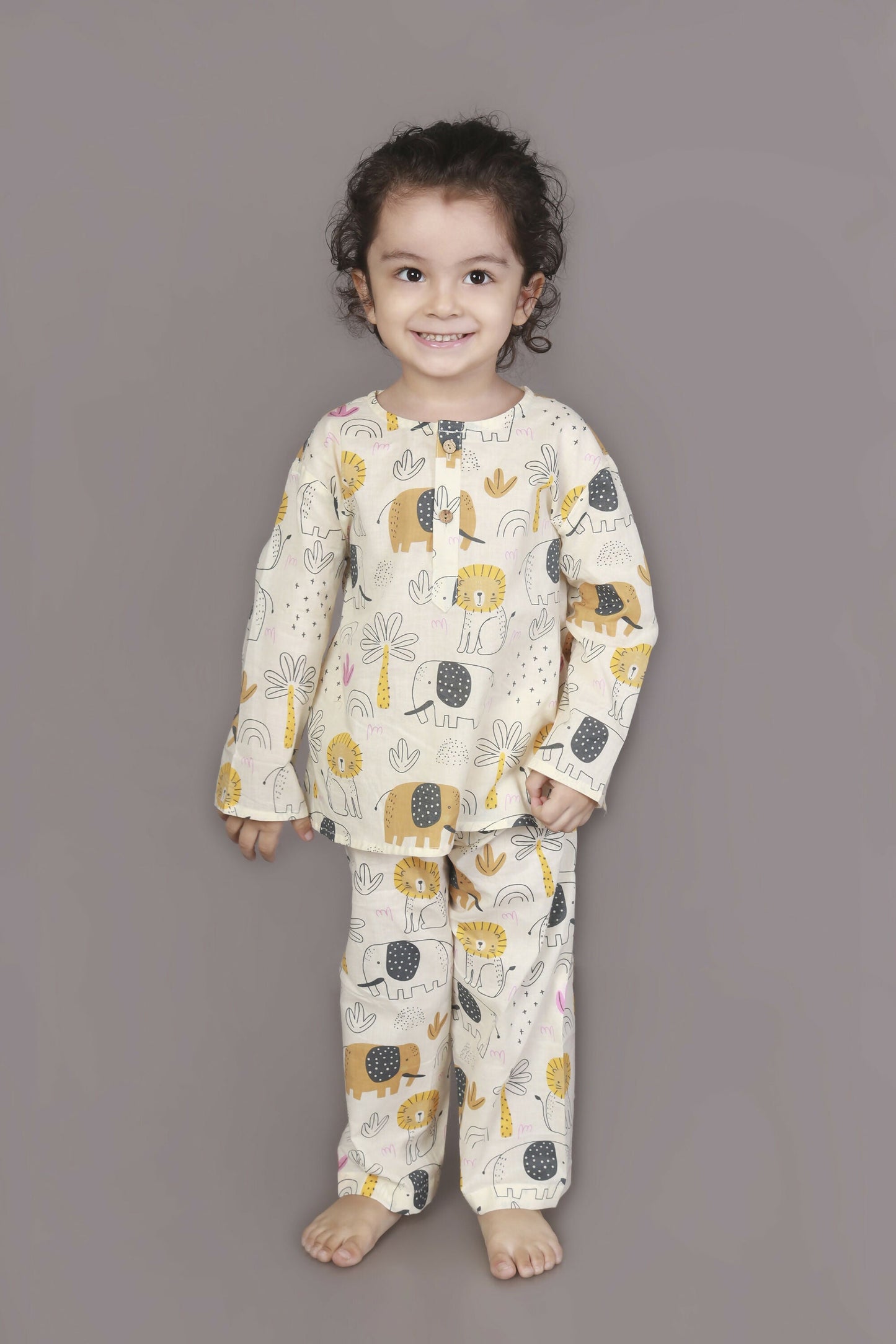 Breathables White Animal Print Cotton Nightsuit Set | Boys & Girls Kids Sleepwear