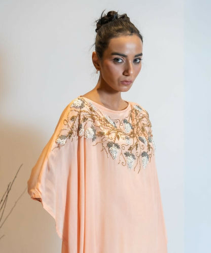 Timaraa Coral Peach Ombre Embellished Kaftan Dress
