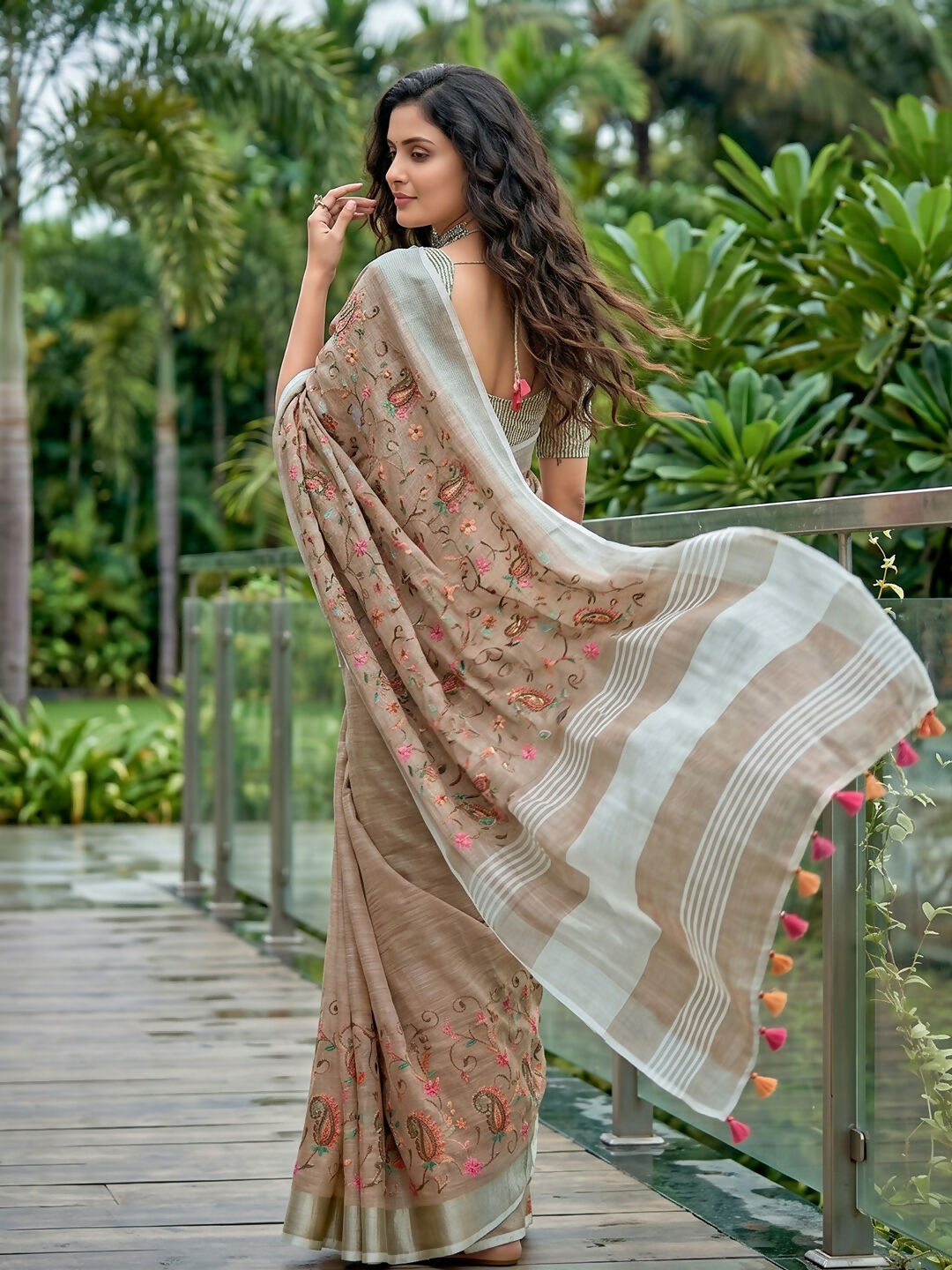Shree Shyam Fashion Brown Linen Saree