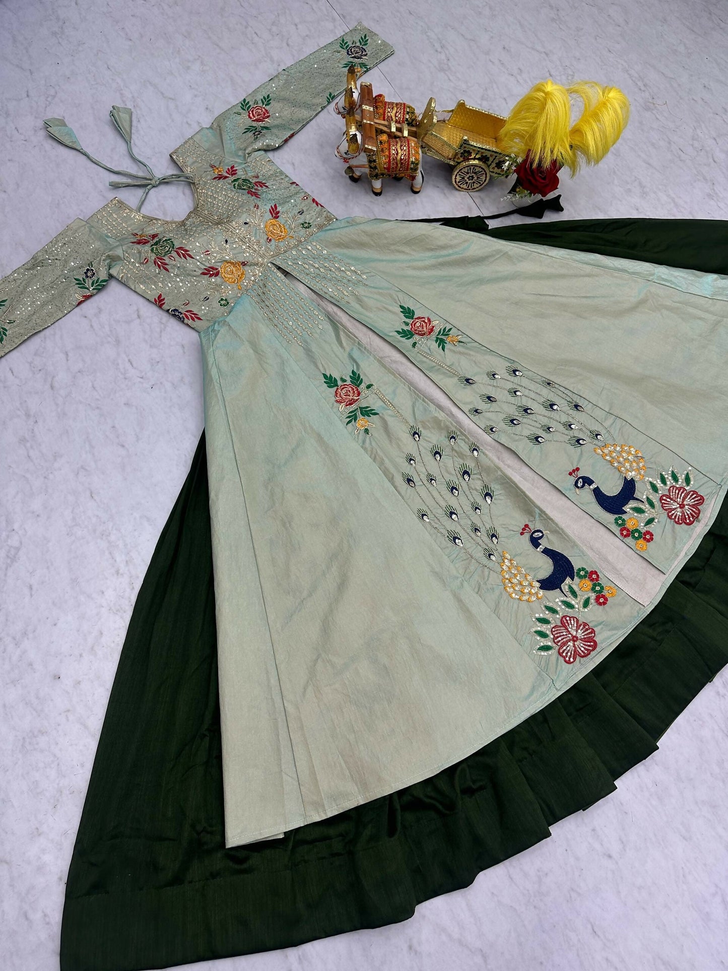 Teeya Creation Womens New Simply Wear Embroidery Sequence With Thread Work Light-Green Gown Set