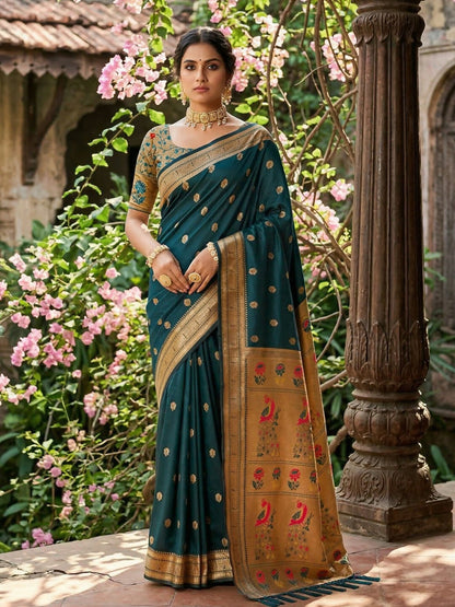 Shree Shyam Fashion Teal Soft Silk Saree