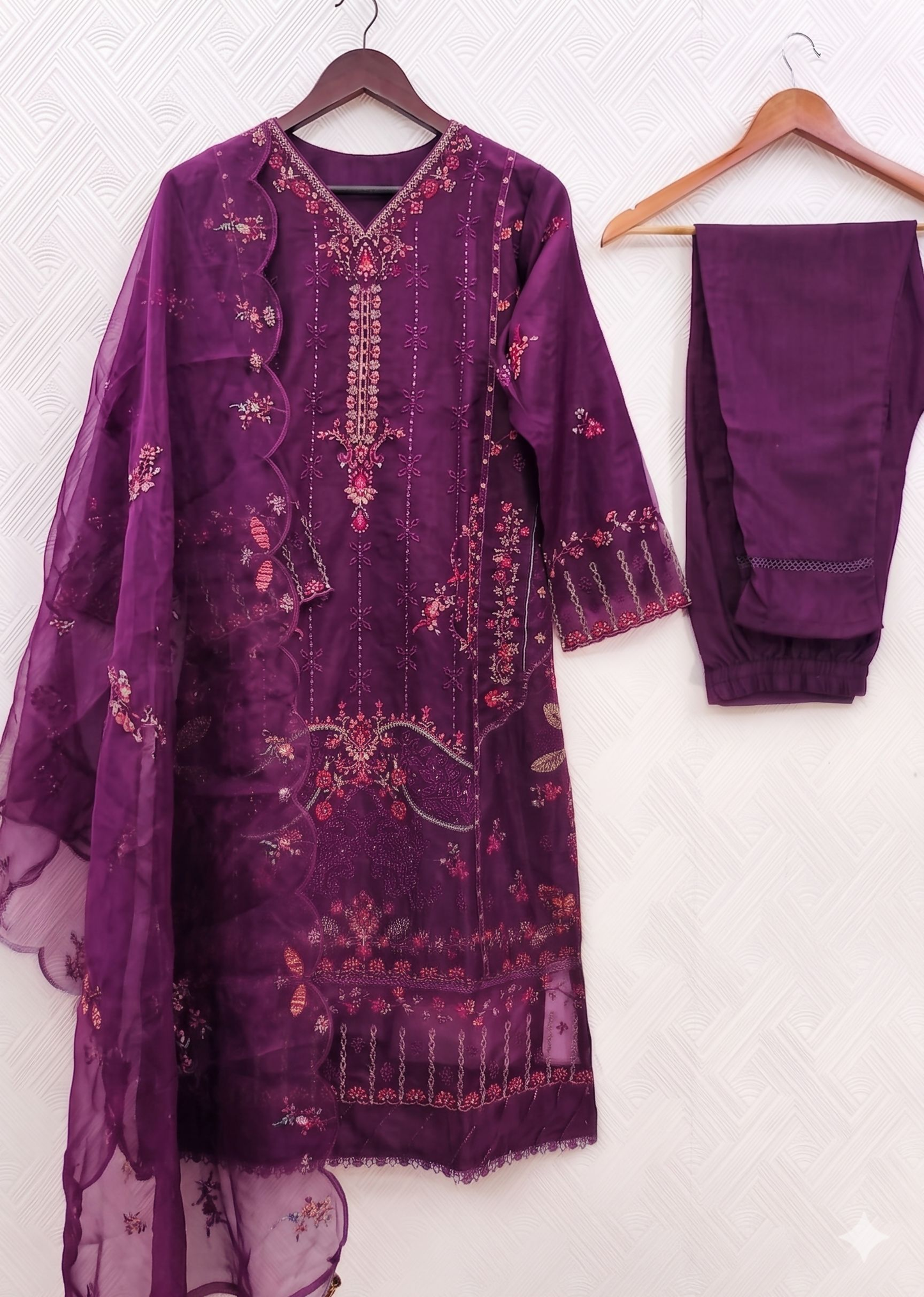 Teeya Creation Womens New Net With Heavy Embroiedery With Sequence Work Purple Kurta Set
