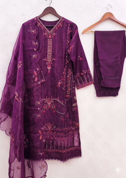 Teeya Creation Womens New Net With Heavy Embroiedery With Sequence Work Purple Kurta Set