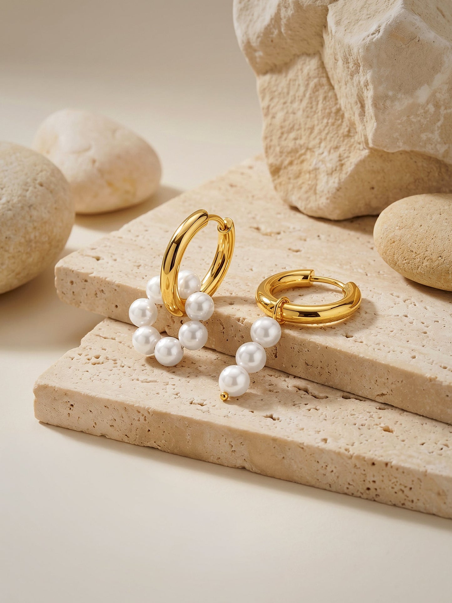 OnnMe by GIVA Loop Hoops Pearl Gold Plated Earrings