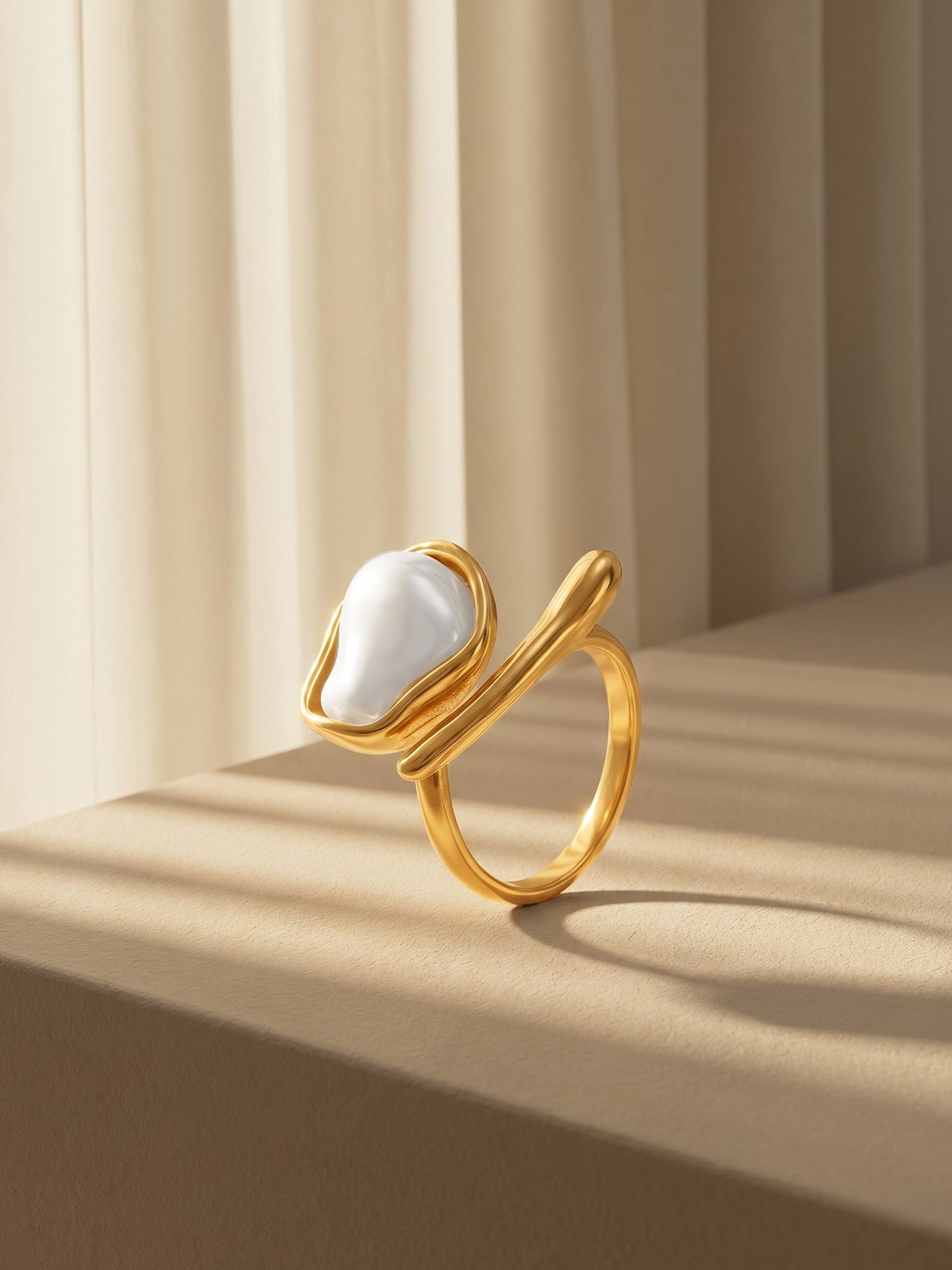 OnnMe by GIVA Melted Pearl Gold Plated Statement Ring (Size 13)