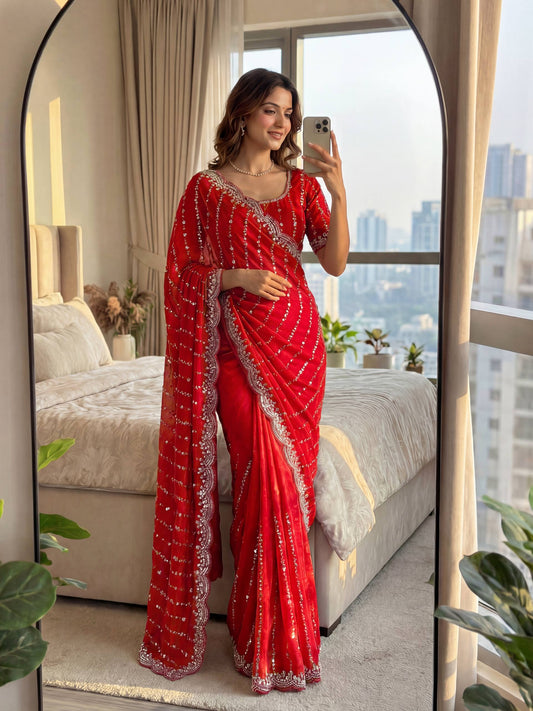 Lehenga Mart Designer Bollywood Style Party Wear Saree-Red