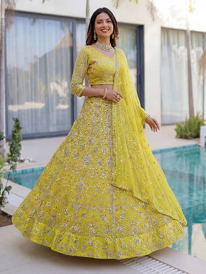 Lehenga Mart Designer Wedding Wear Lehenga Choli-Yellow