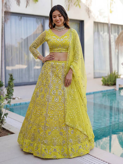 Lehenga Mart Designer Wedding Wear Lehenga Choli-Yellow