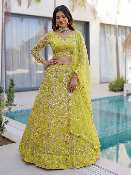 Lehenga Mart Designer Wedding Wear Lehenga Choli-Yellow