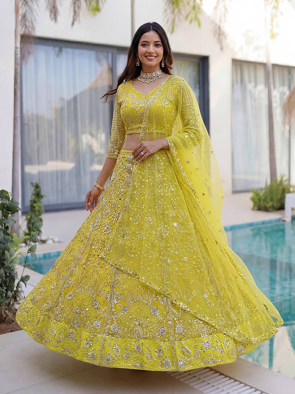 Lehenga Mart Designer Wedding Wear Lehenga Choli-Yellow
