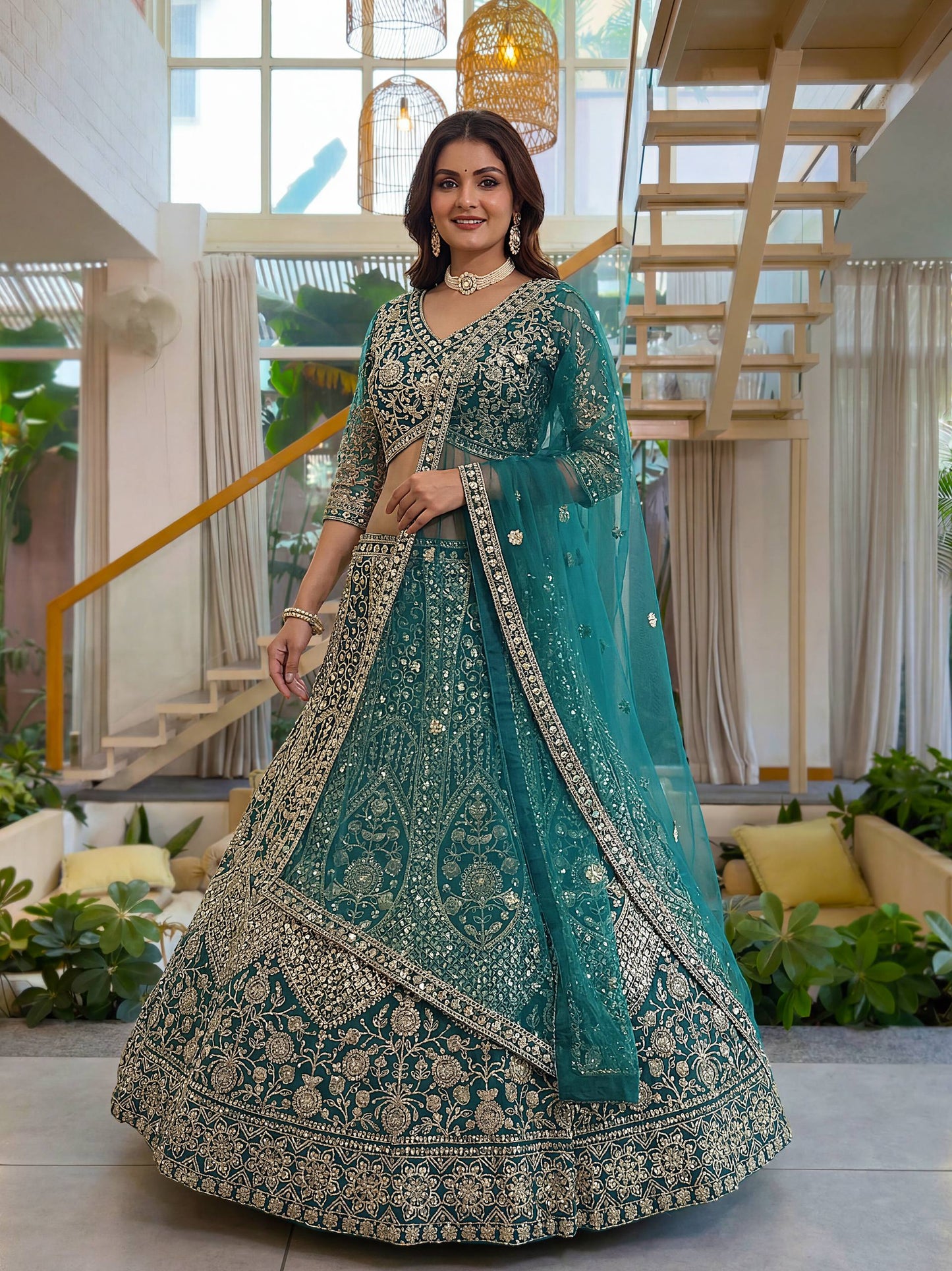 Lehenga Mart Net Lehenga With Cording Embroidery Work-Rama