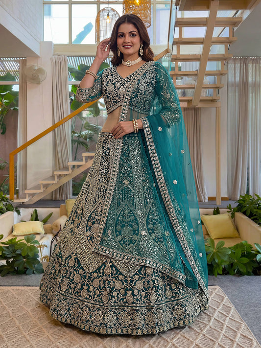 Lehenga Mart Net Lehenga With Cording Embroidery Work-Rama