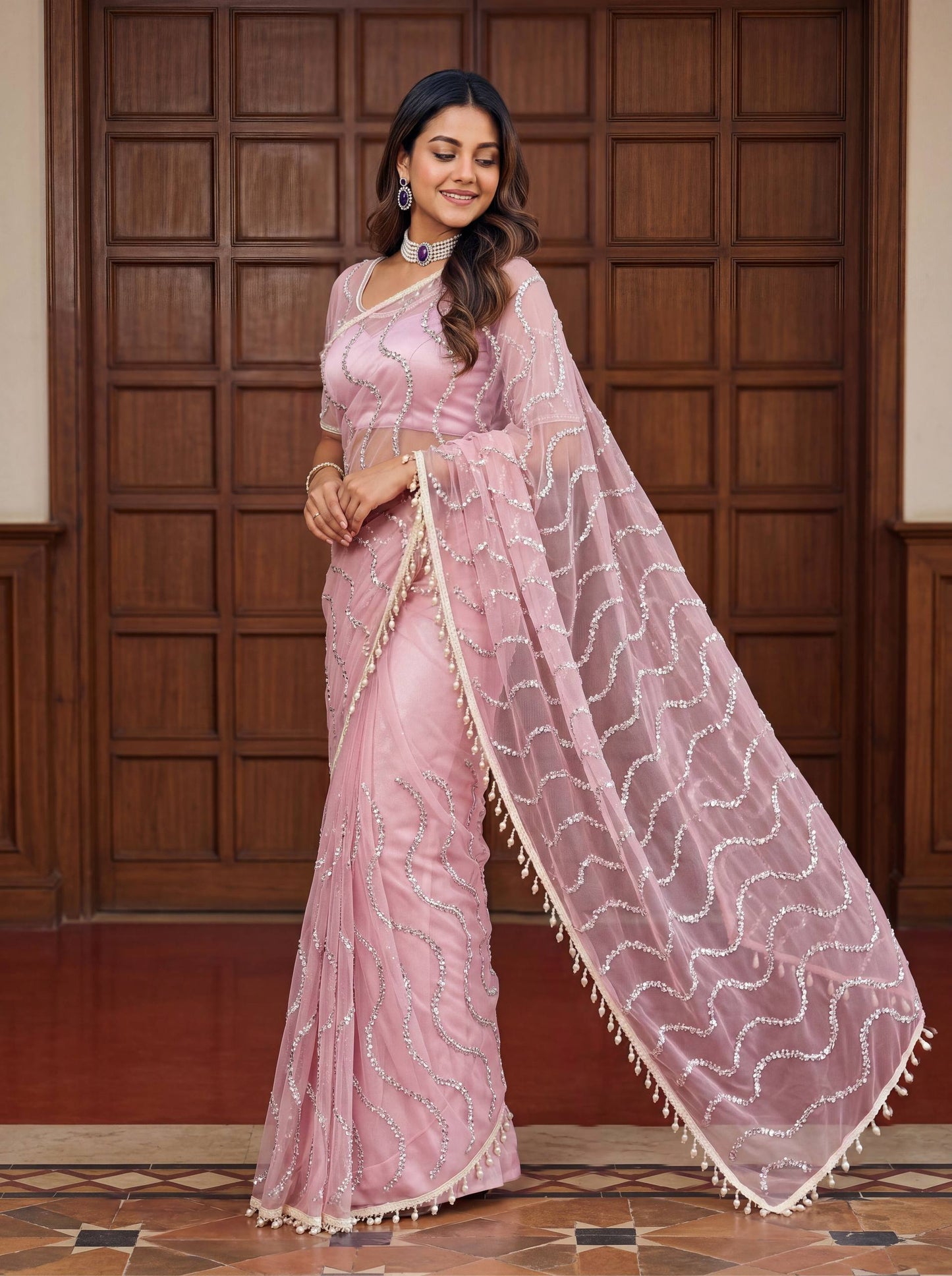 Lehenga Mart Designer Bollywood Style Party Wear Saree-Lightpink