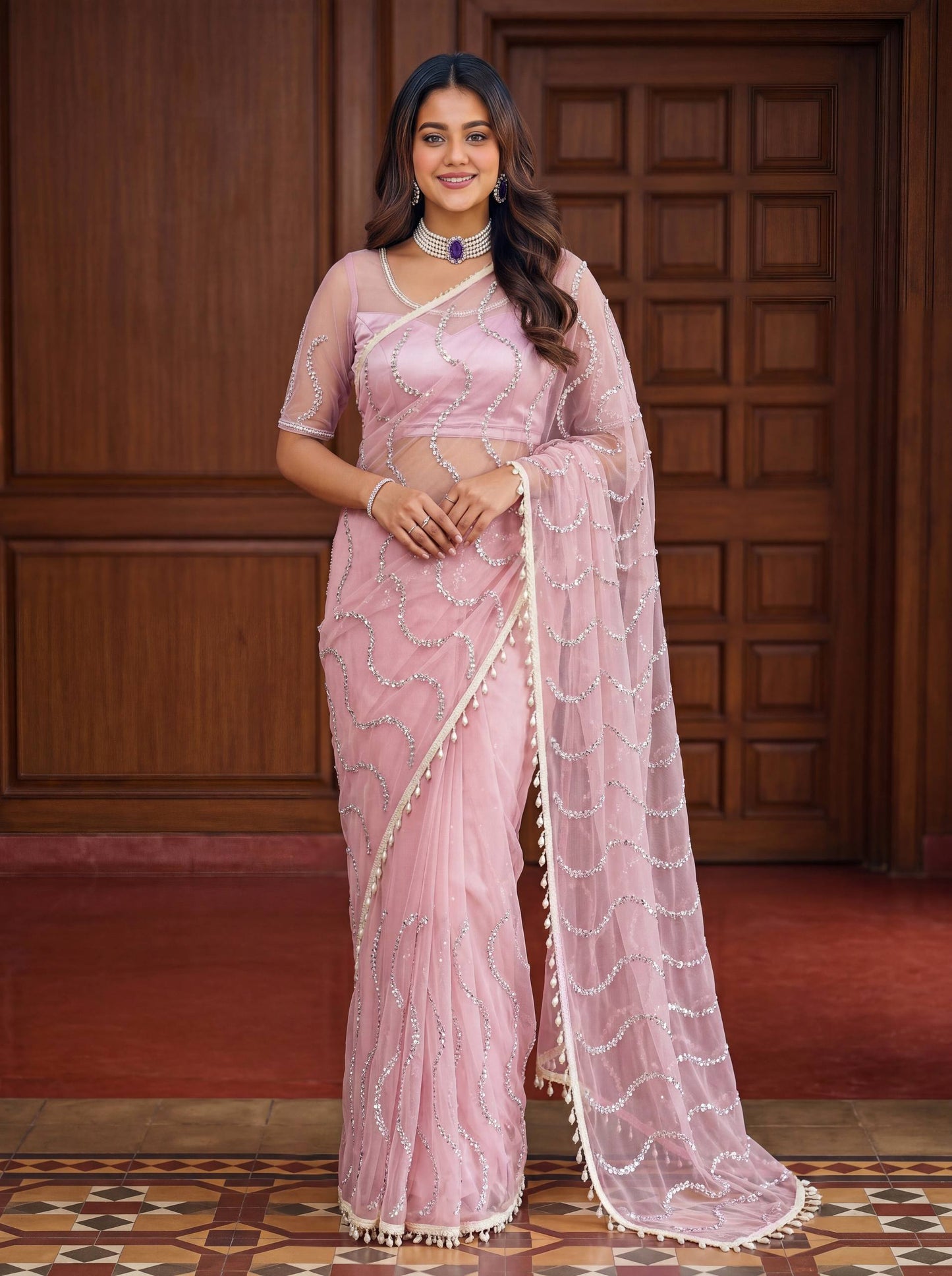 Lehenga Mart Designer Bollywood Style Party Wear Saree-Lightpink