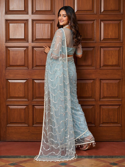 Lehenga Mart Designer Bollywood Style Party Wear Saree-Sky Blue