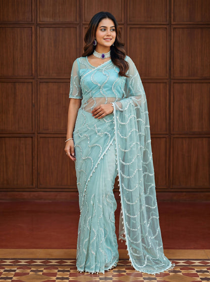 Lehenga Mart Designer Bollywood Style Party Wear Saree-Sky Blue