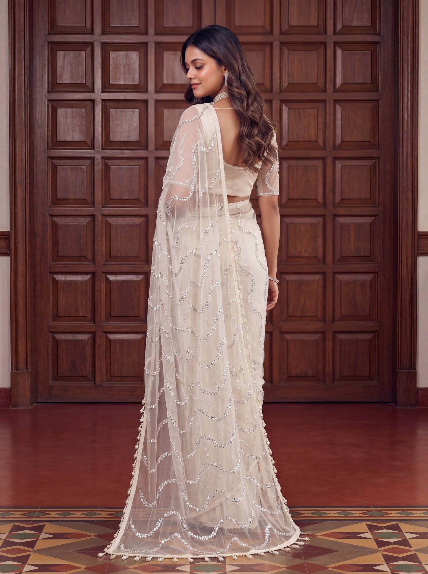 Lehenga Mart Designer Bollywood Style Party Wear Saree-White
