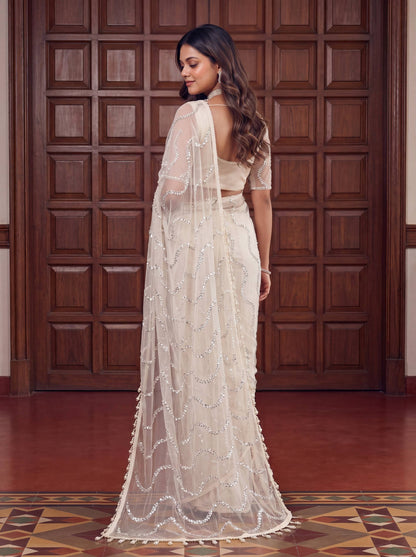 Lehenga Mart Designer Bollywood Style Party Wear Saree-White