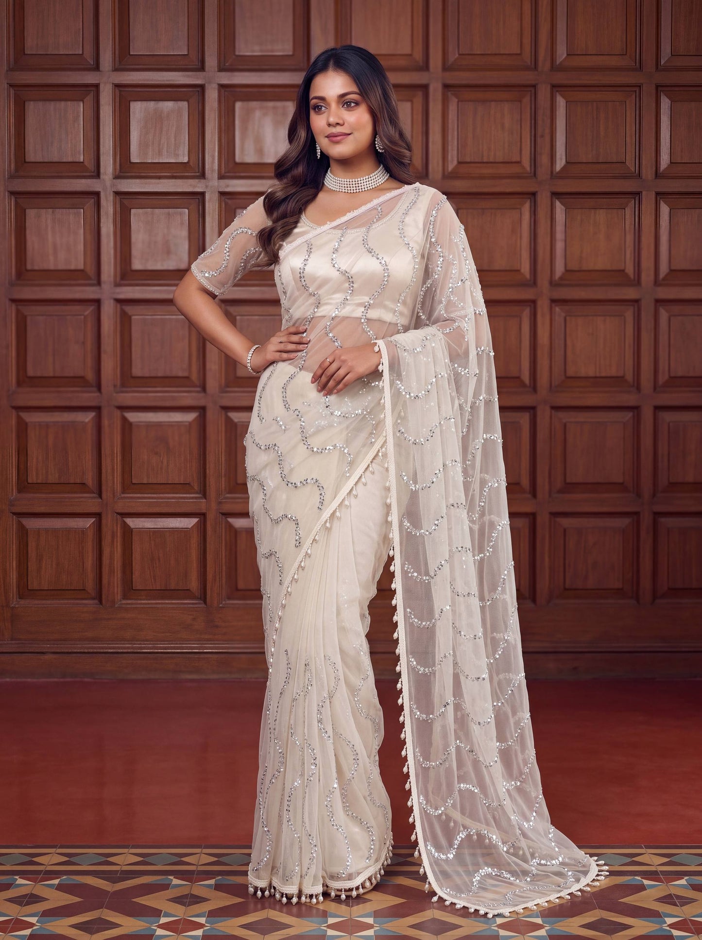 Lehenga Mart Designer Bollywood Style Party Wear Saree-White