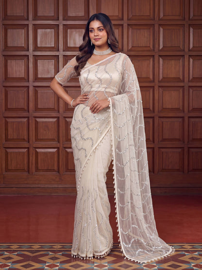 Lehenga Mart Designer Bollywood Style Party Wear Saree-White
