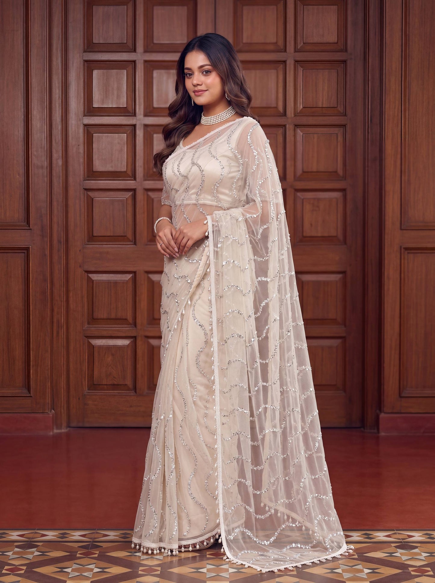 Lehenga Mart Designer Bollywood Style Party Wear Saree-White