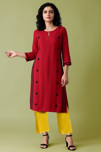 W for Woman Red Geometric Printed Straight Kurta with Straight pant Set