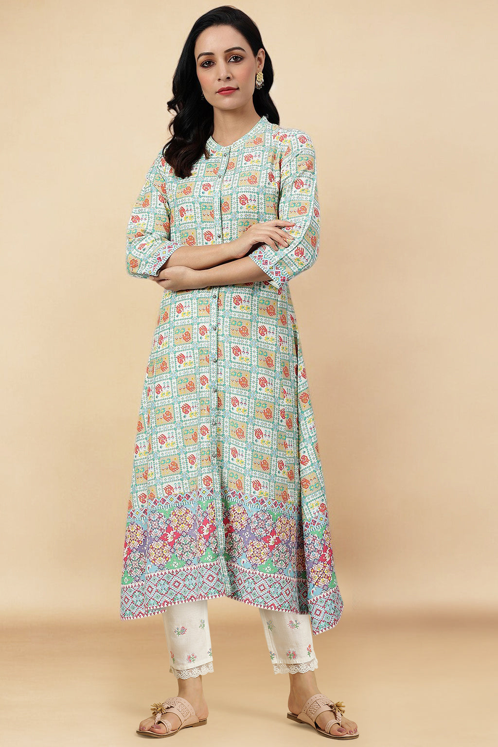 W for Woman Ecru A-line Kurta and Slim Pant Set