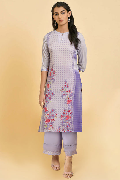 W for Woman Purple Straight Kurta and Parallel Pant Set