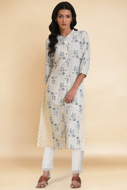 W for Woman Ecru Rayon A-line Kurta and Slim Pant Set