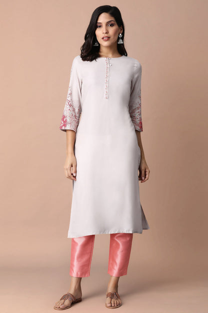 W for Woman Light Pink Paisley Rayon Straight Kurta and Slim Pant Set