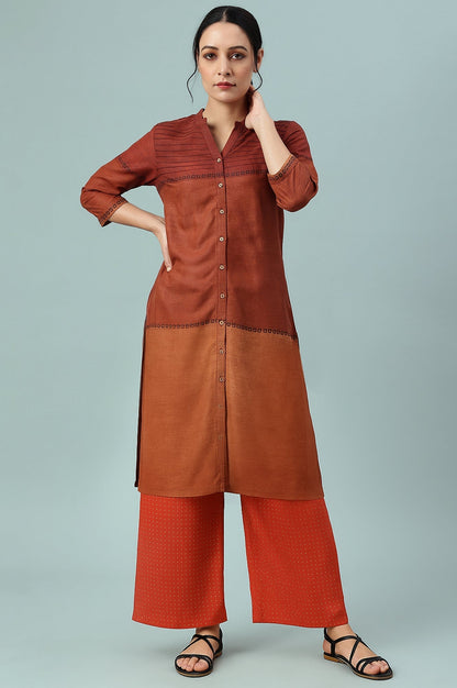 W for Woman Red Geometric Printed Rayon Straight Kurta and Parallel Pant Set
