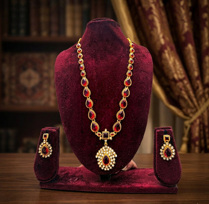 Jewel City Gold Plated Ruby Indian Jewelry Set Wedding Necklace with Earrings | Bollywood Bridal Festival Wear