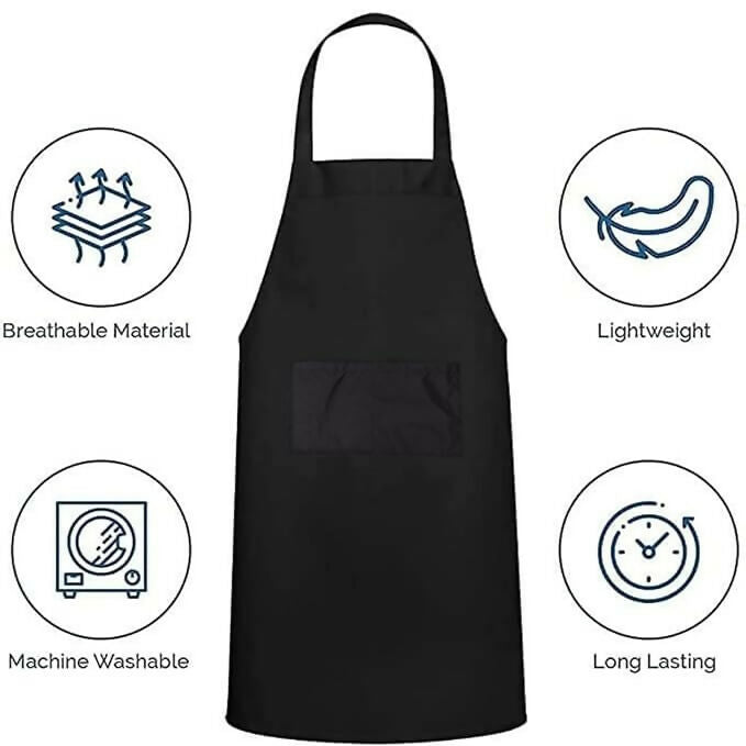Uniformer Kitchen Apron For Men & Women-Black (Pack of 12)