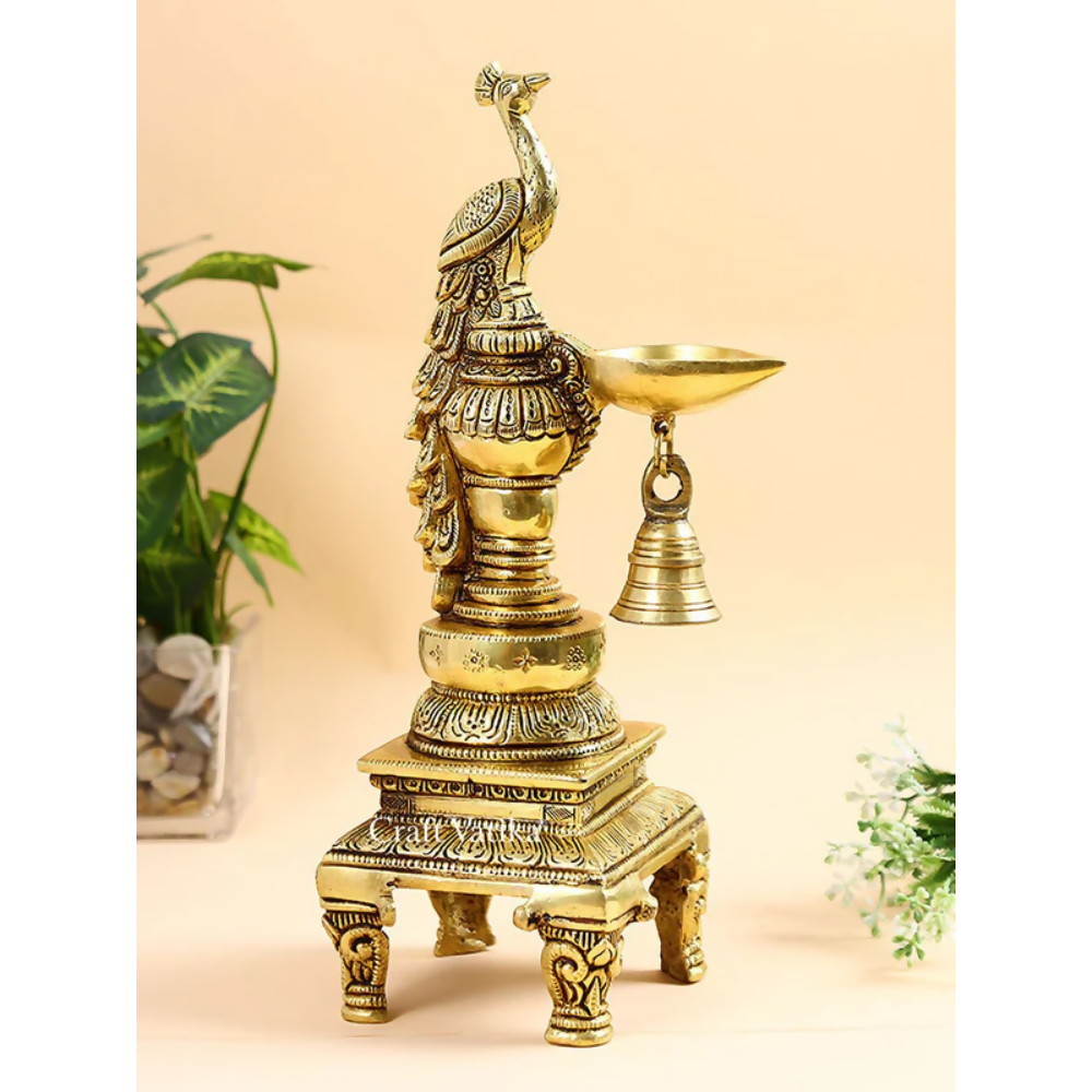 CraftVatika Brass Peacock Decorative Diya For Decoration