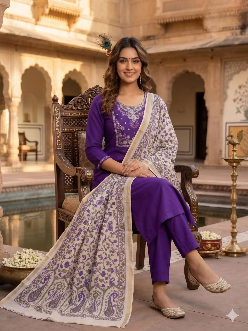Teeya Creation Womens New Fancy Premium Silk Fabric Kurta Set - Purple