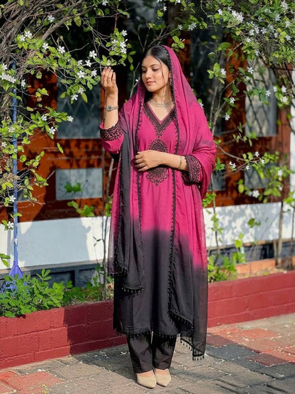 Teeya Creation Women's Trendy Stylish French Crepe Silk Pink Kurta Set