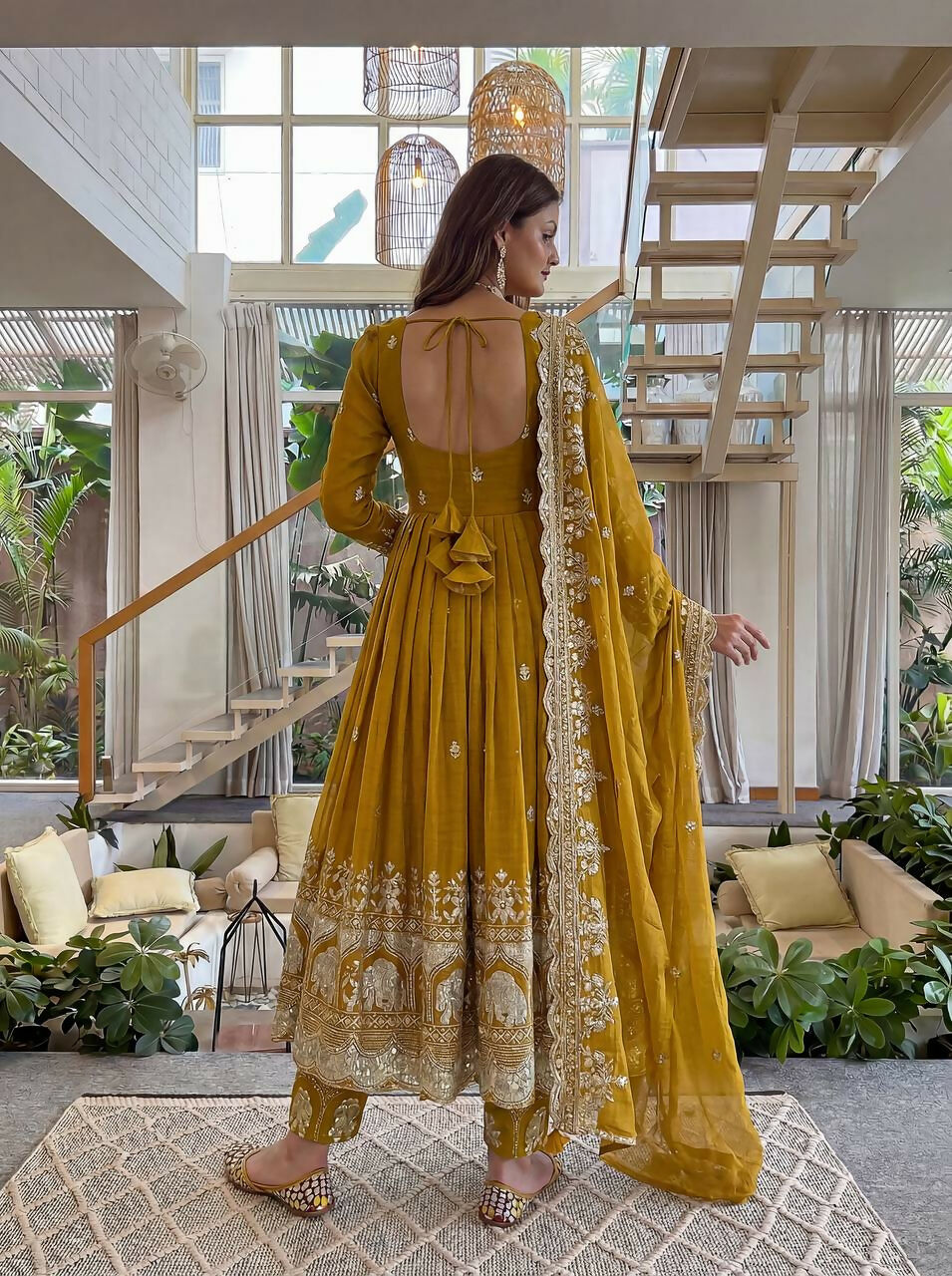 Teeya Creation New Trendy Stylish Wedding Wear Embroidered Anarkali Set - Yellow