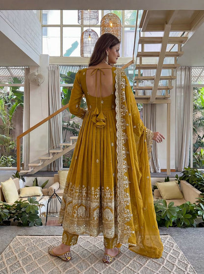 Teeya Creation New Trendy Stylish Wedding Wear Embroidered Anarkali Set - Yellow
