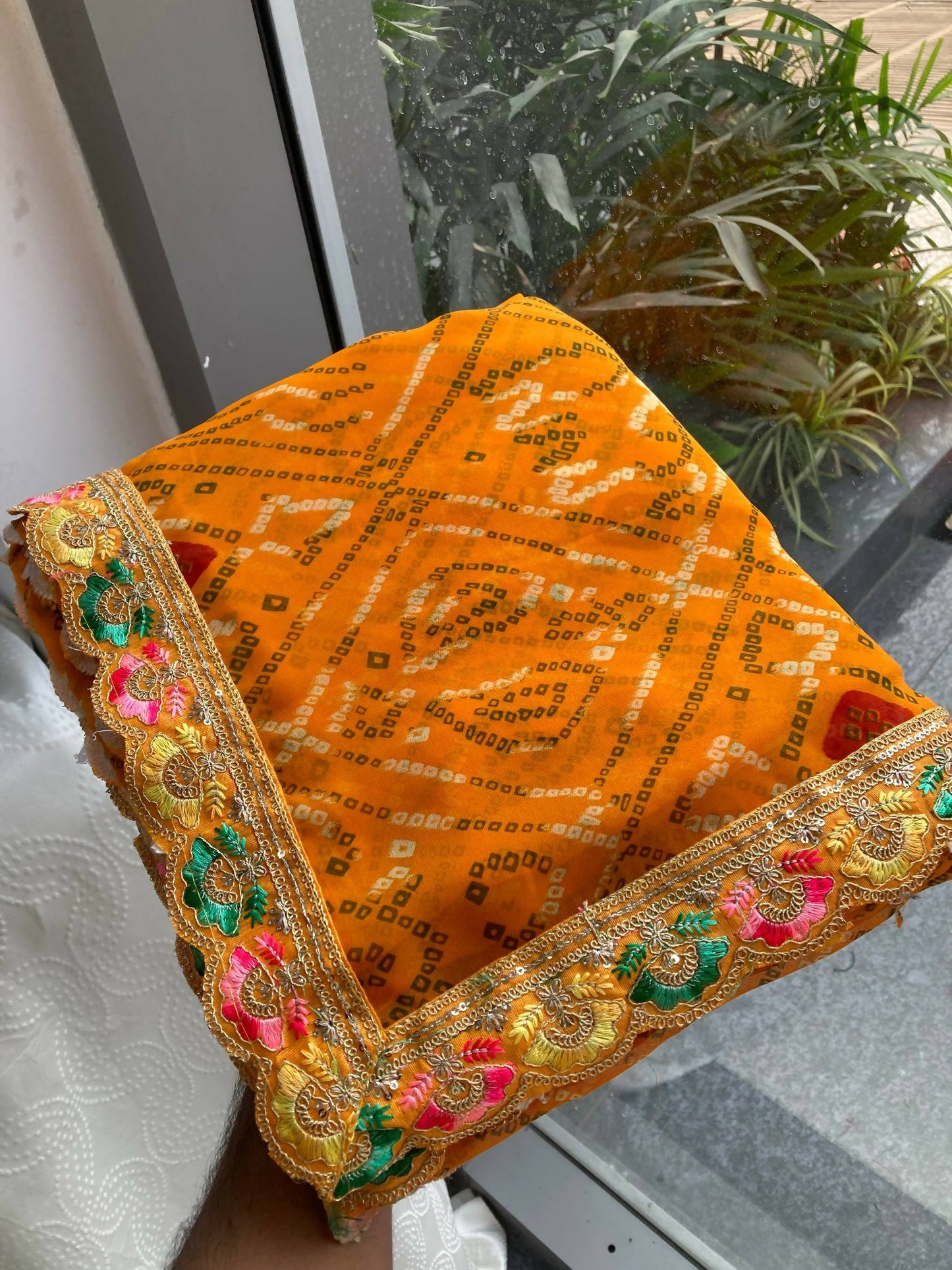 Teeya Creation Womens Trendy Simply Bandhej Georgette Saree-Yellow